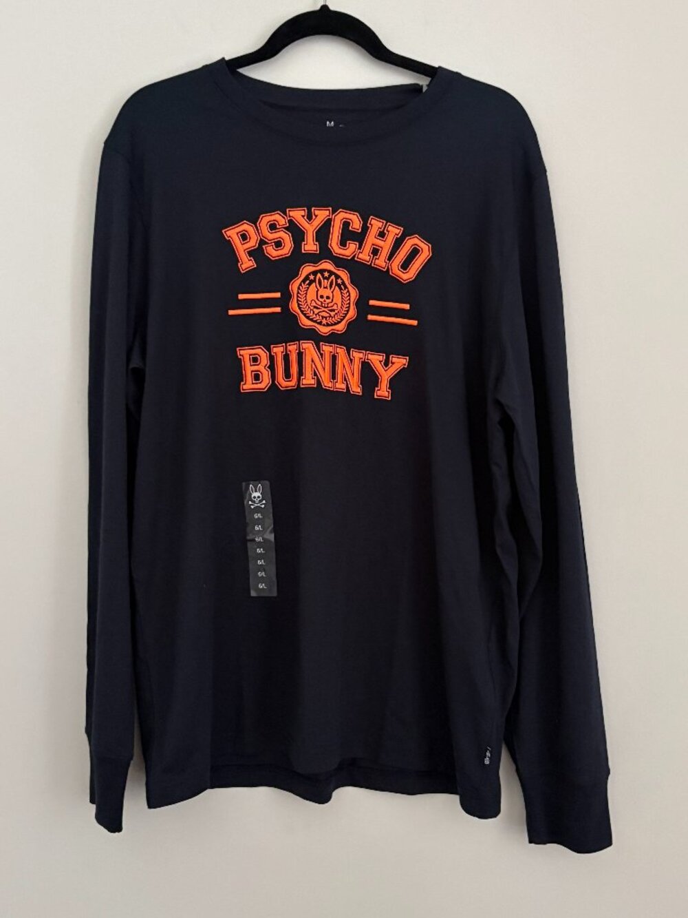 Psycho Bunny London Graphic Long Sleeve Tee Navy Orange Streetwear Edgy 6/L